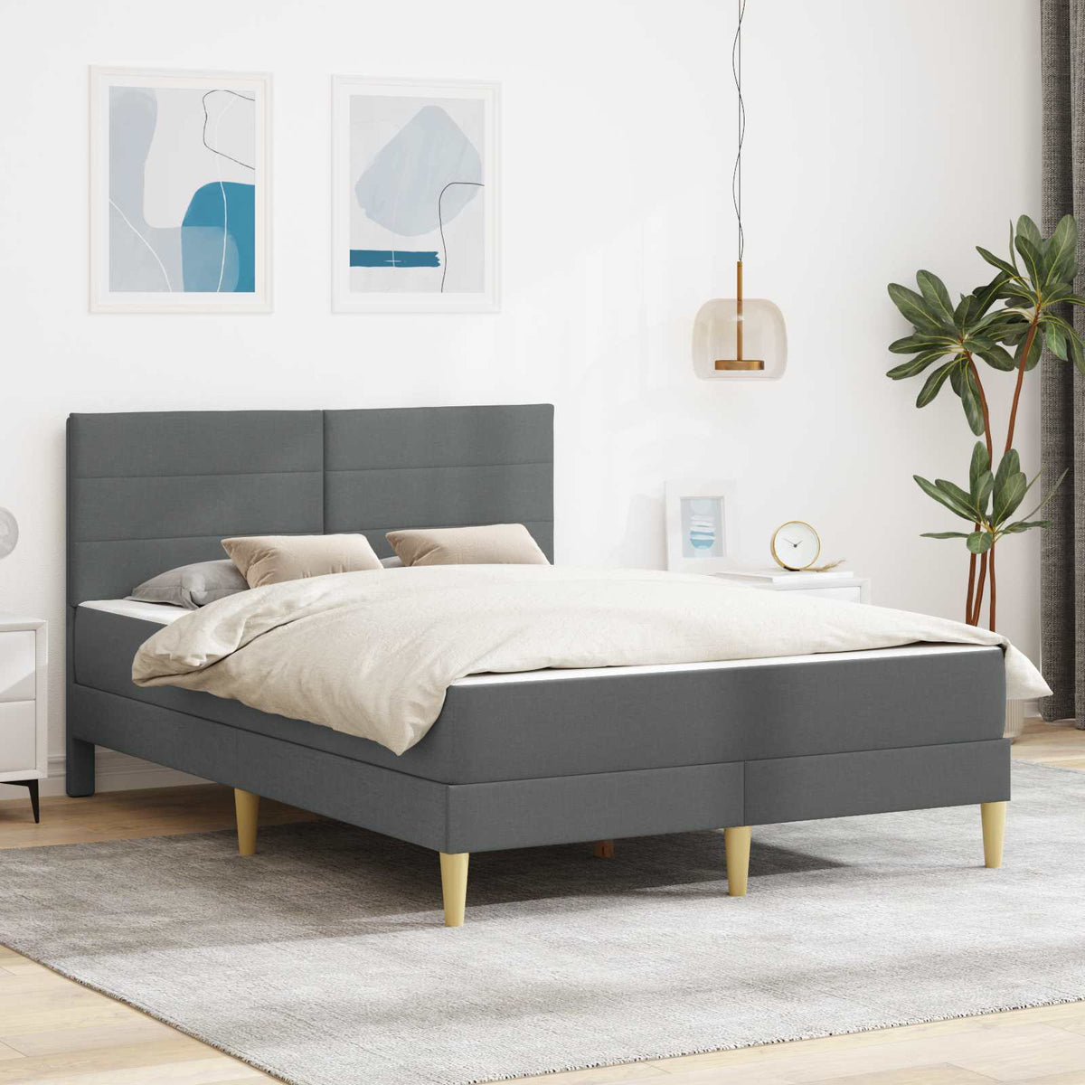 Bedframe Donkergrijs 140 x 190 cm Polyester is nu te koop bij PeponiXL, paradijselijk wonen!