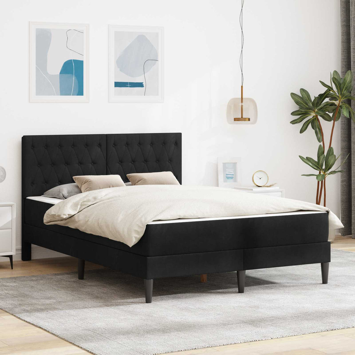 Bedframe met matras vidaXL Zwart Zwart 120 x 190 cm Fluweel is nu te koop bij PeponiXL, paradijselijk wonen!