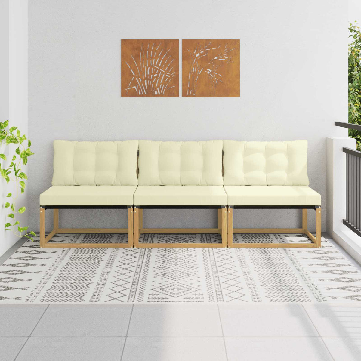 Buiten Midden Sofa Massief Acaciahout en Textilene Wit is nu te koop bij PeponiXL, paradijselijk wonen!