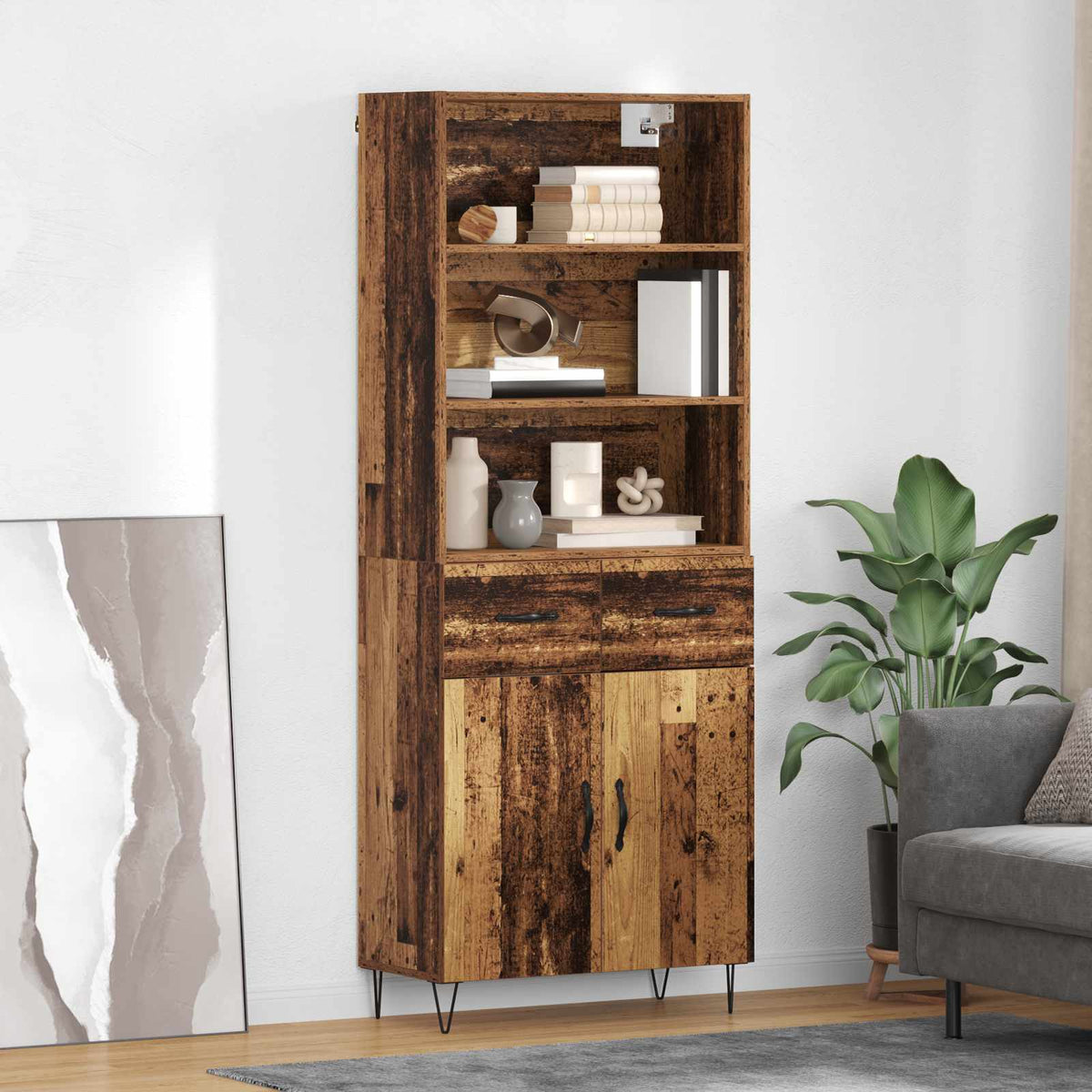 Hoge kast met lade 2 pcs Oudhout Bewerkt hout is nu te koop bij PeponiXL, paradijselijk wonen!