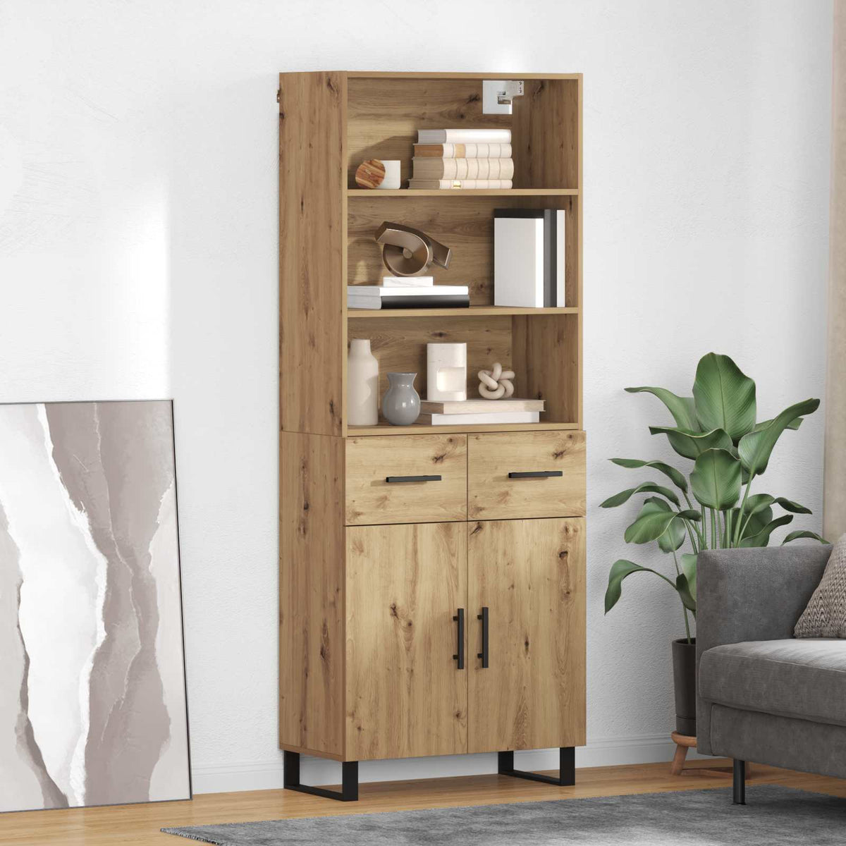 Hoge kast met lade 2 pcs Artisan Eiken Bewerkt hout is nu te koop bij PeponiXL, paradijselijk wonen!