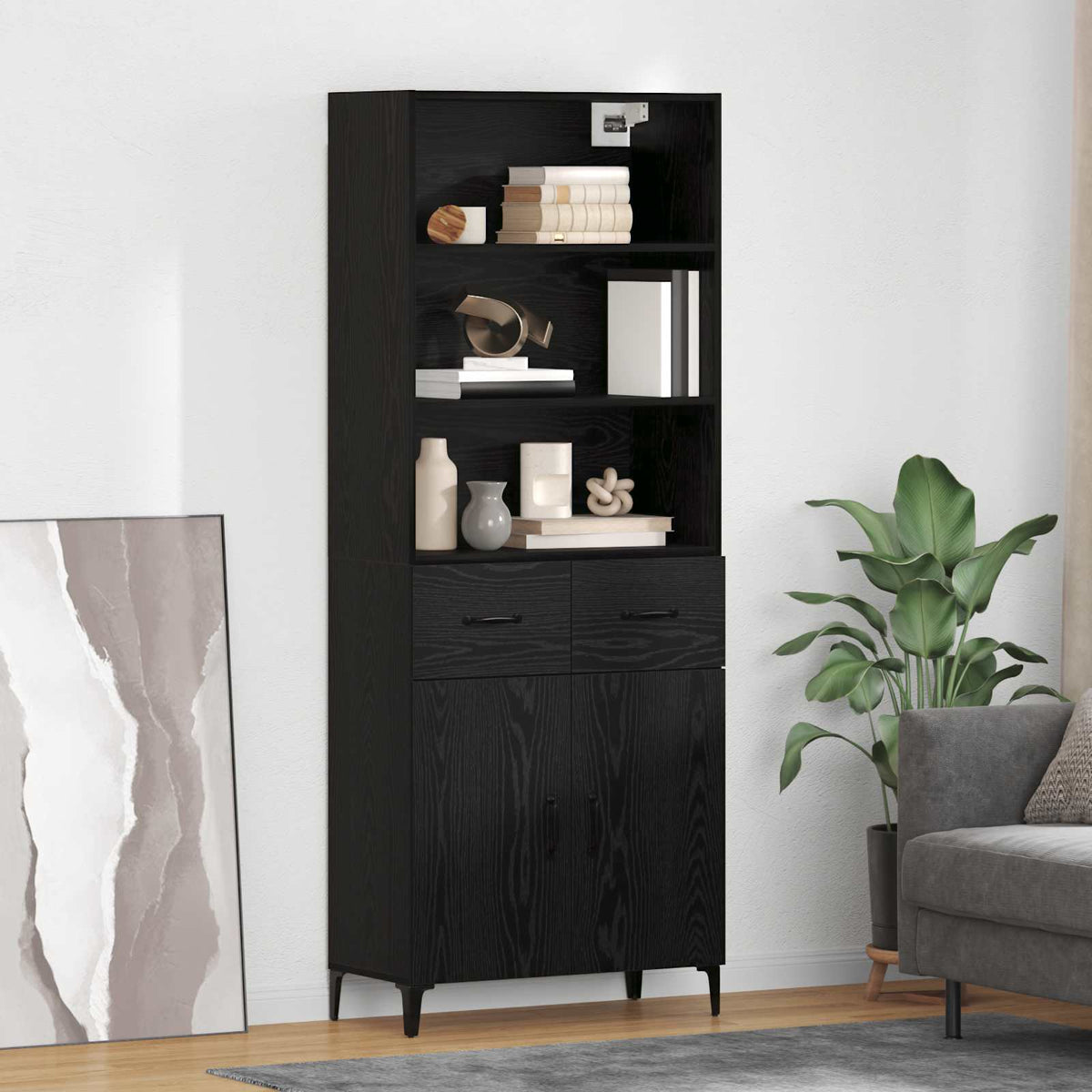 Hoge kast met lade Zwart Eiken 69,5 x 34 x 180 cm Bewerkt hout is nu te koop bij PeponiXL, paradijselijk wonen!