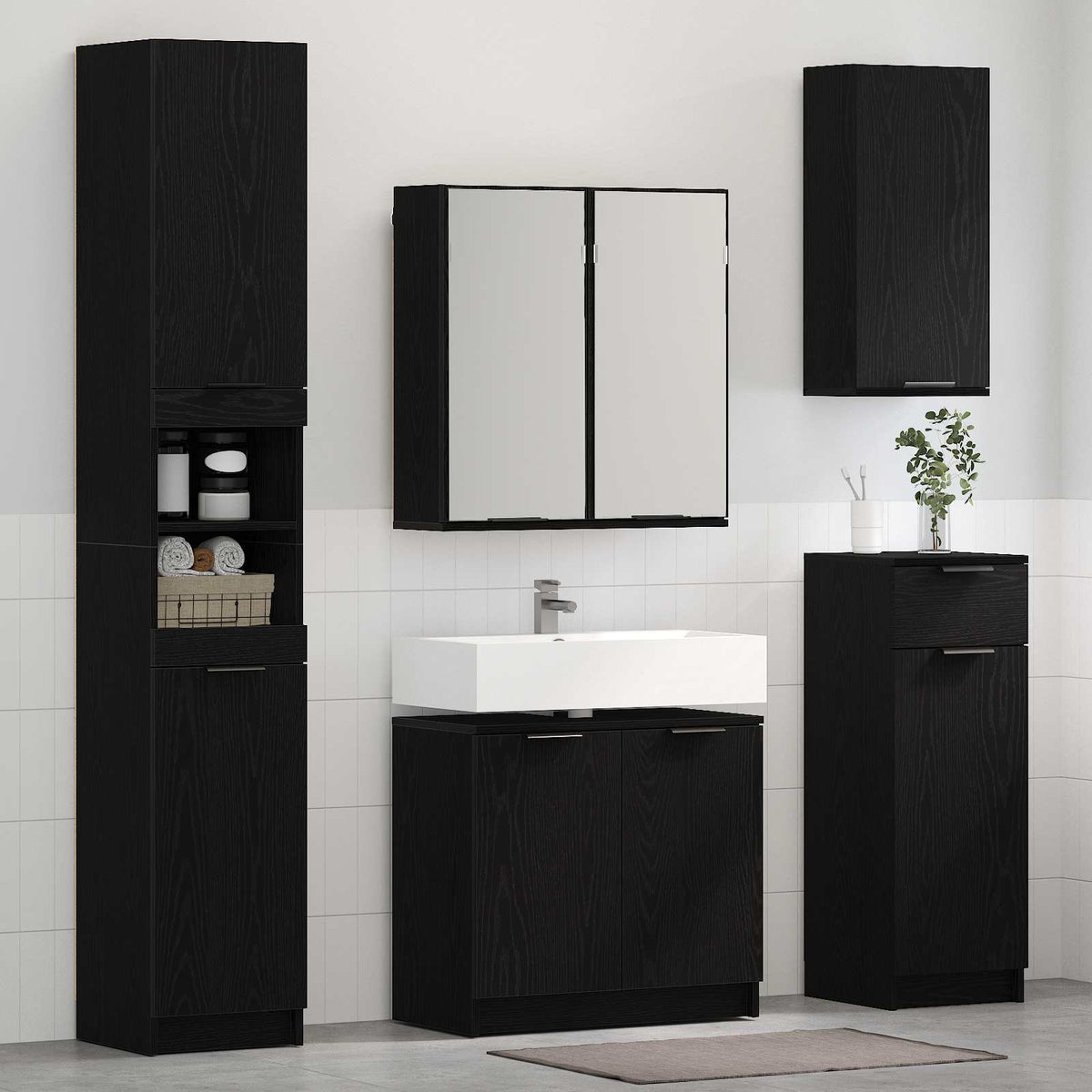 Badkamermeubelset met lade 3 pcs Zwart Eiken Bewerkt hout is nu te koop bij PeponiXL, paradijselijk wonen!