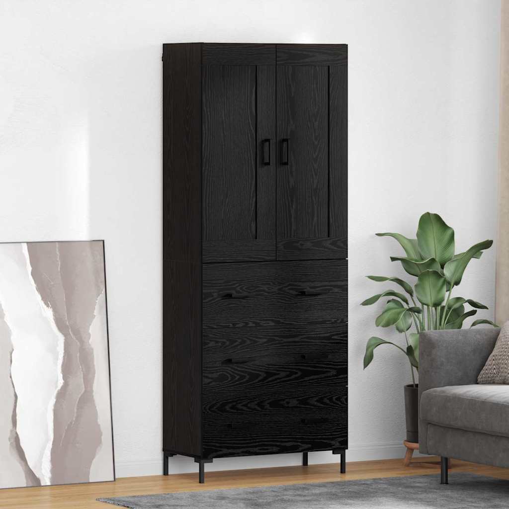 Hoge kast met lade 2 pcs Zwart Eiken Bewerkt hout is nu te koop bij PeponiXL, paradijselijk wonen!
