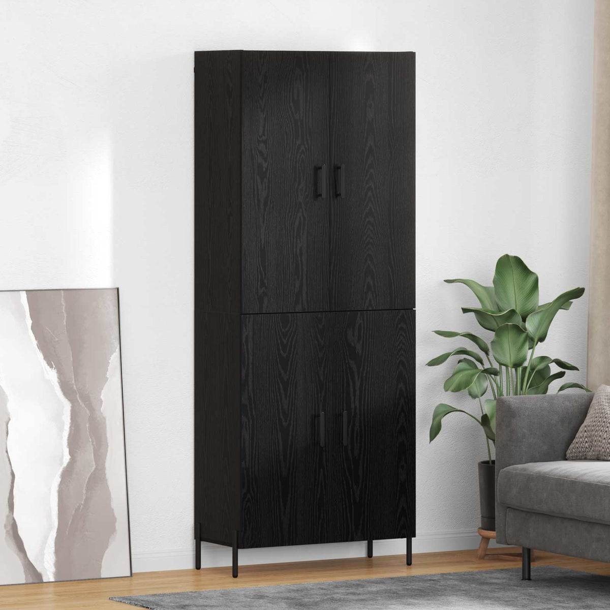 Highboard Zwart Eiken 69,5 x 34 x 180 cm Bewerkt hout is nu te koop bij PeponiXL, paradijselijk wonen!