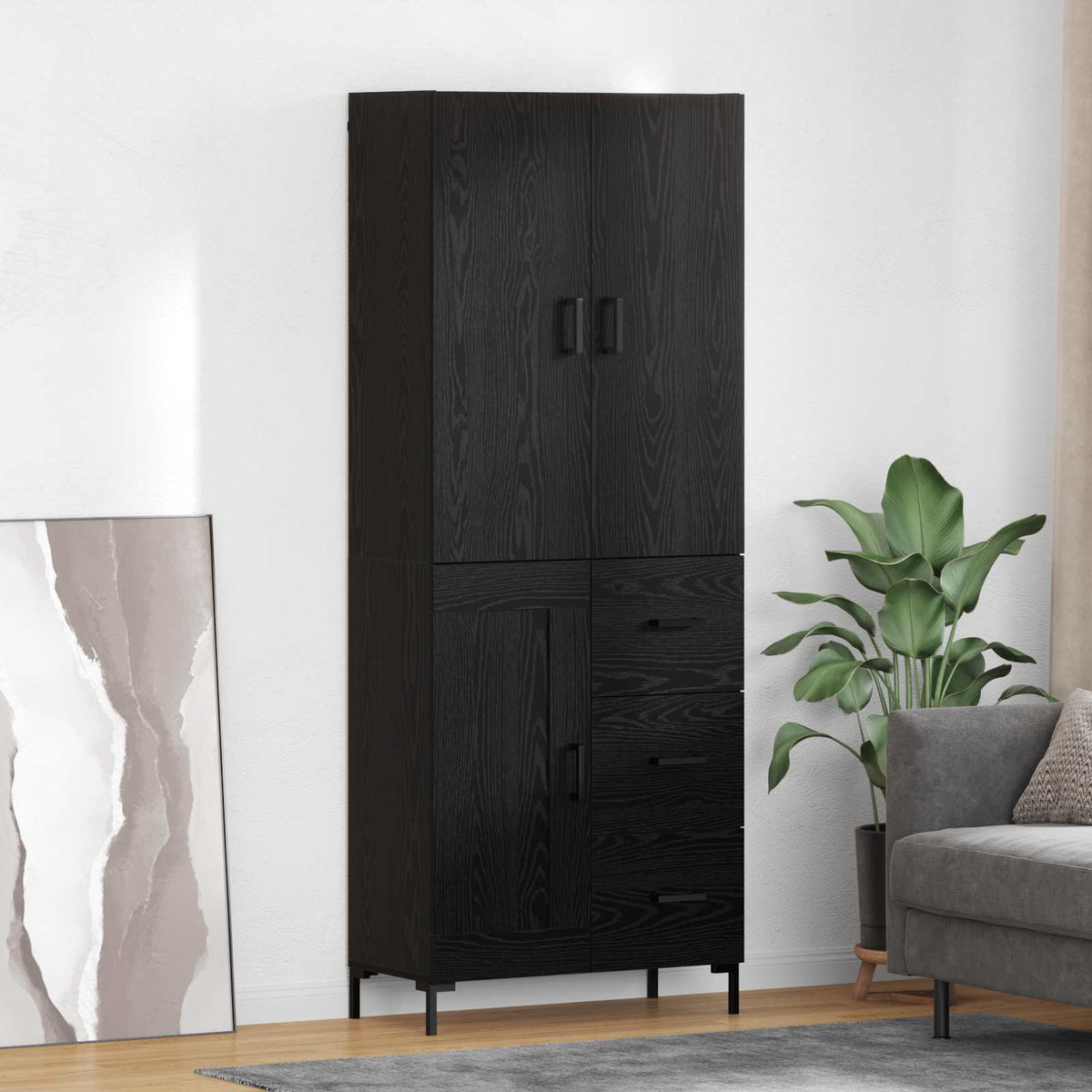 Highboard met lade Zwart Eiken 69,5 x 34 x 180 cm Bewerkt hout is nu te koop bij PeponiXL, paradijselijk wonen!