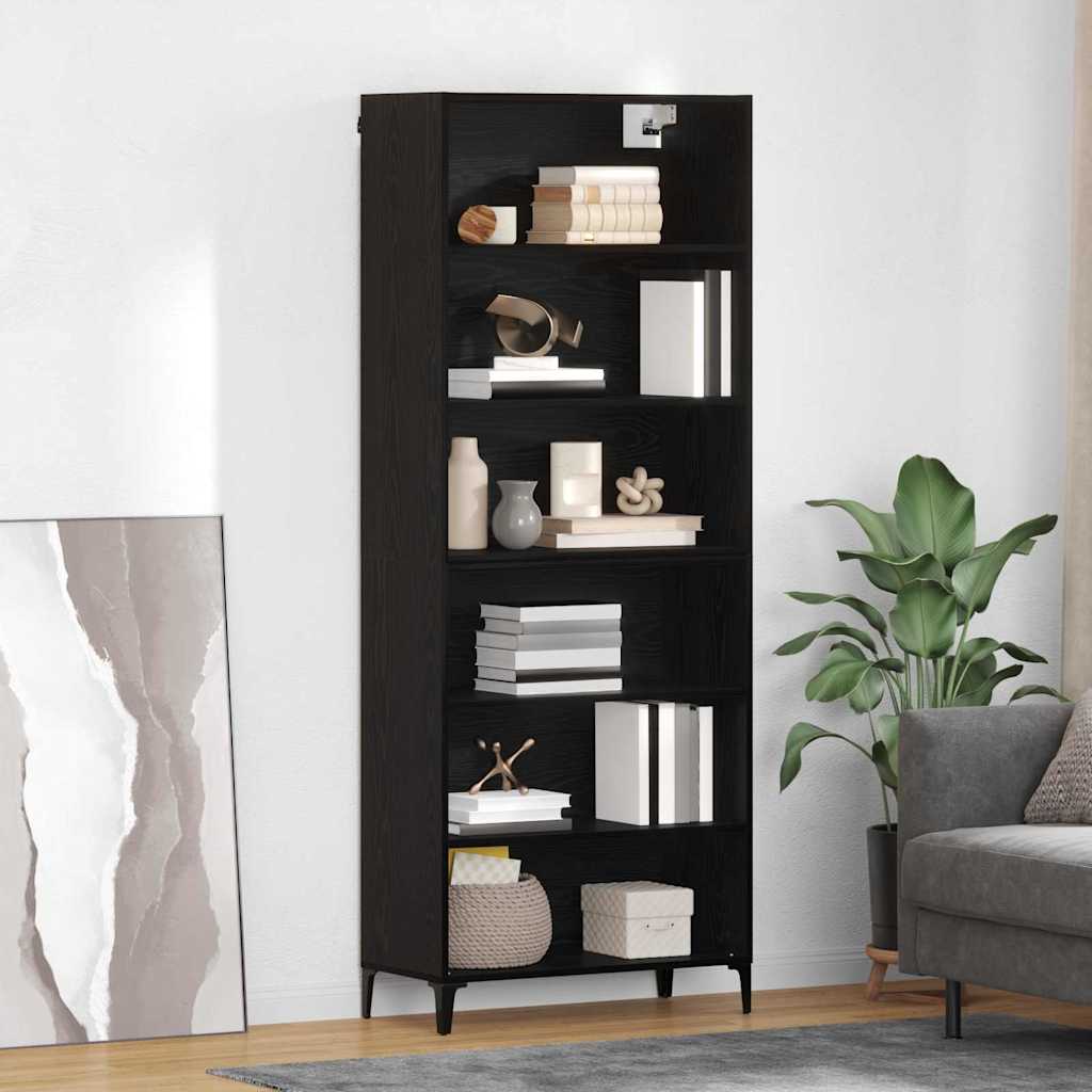 Hoge kast Zwart Eiken 69,5 x 34 x 180 cm Bewerkt hout is nu te koop bij PeponiXL, paradijselijk wonen!