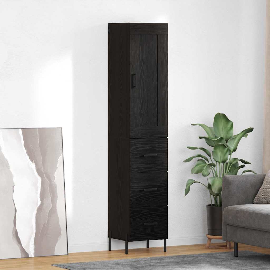 Highboard met lade Zwart Eiken 34,5 x 34 x 180 cm Bewerkt hout is nu te koop bij PeponiXL, paradijselijk wonen!