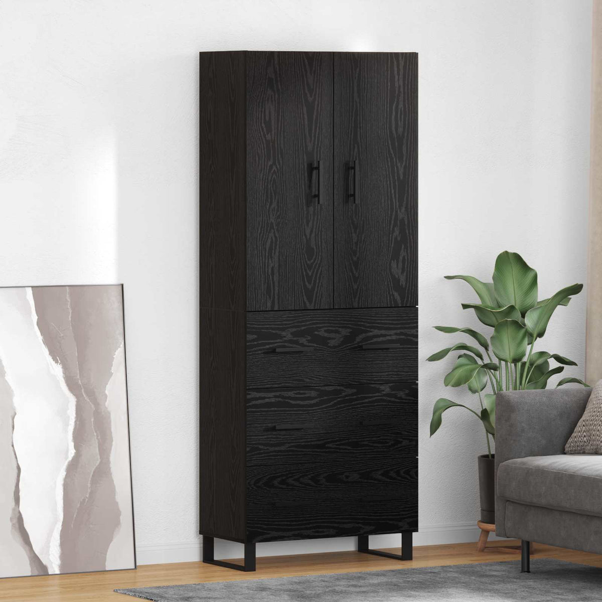 Hoge kast met lade 2 pcs Zwart Eiken 69,5 x 34 x 180 cm is nu te koop bij PeponiXL, paradijselijk wonen!