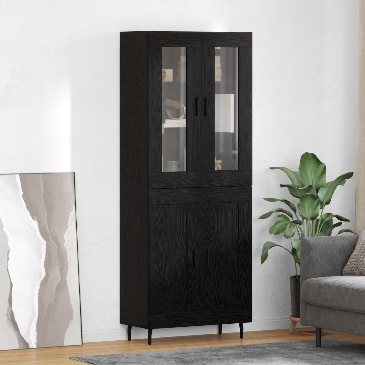 Hoge kast 2 pcs Zwart Eiken Bewerkt hout is nu te koop bij PeponiXL, paradijselijk wonen!