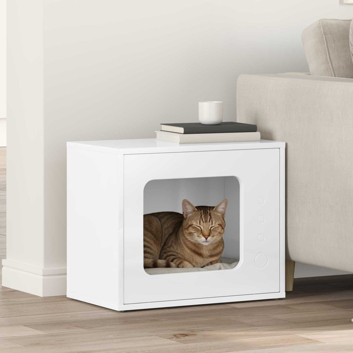 Kattenhuis Glanzend Wit 51 x 30 x 42,5 cm Bewerkt hout is nu te koop bij PeponiXL, paradijselijk wonen!