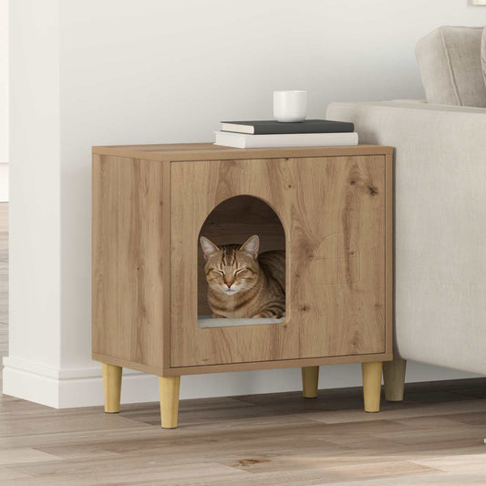 Kattenhuis Ambachtelijk eiken 51 x 30 x 52 cm Bewerkt hout is nu te koop bij PeponiXL, paradijselijk wonen!