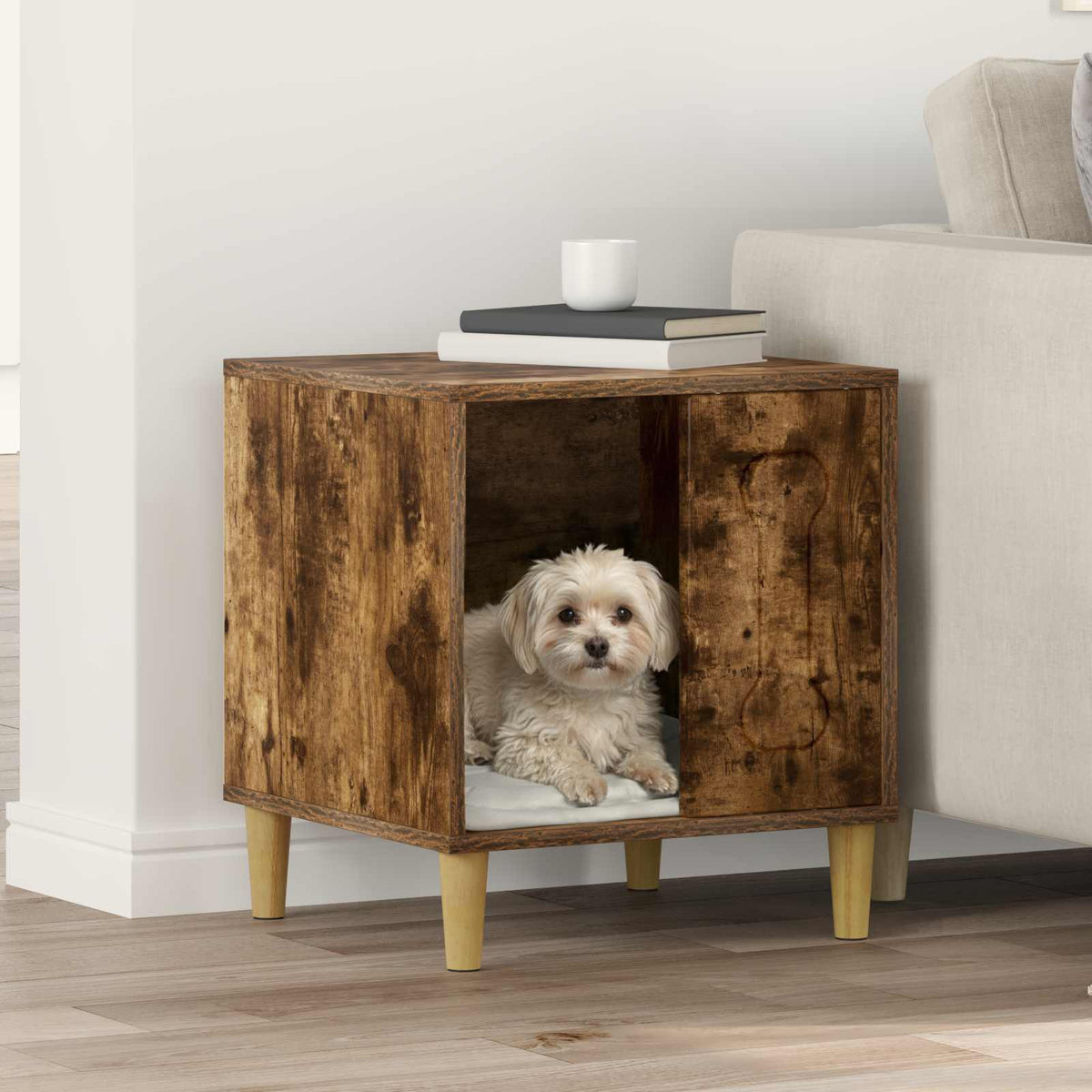 Hondenhuis Gerookt eiken 44 x 42 x 49 cm Bewerkt hout is nu te koop bij PeponiXL, paradijselijk wonen!