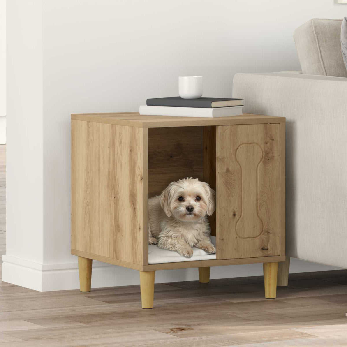 Hondenhuis Ambachtelijk eiken 44 x 42 x 49 cm Bewerkt hout is nu te koop bij PeponiXL, paradijselijk wonen!