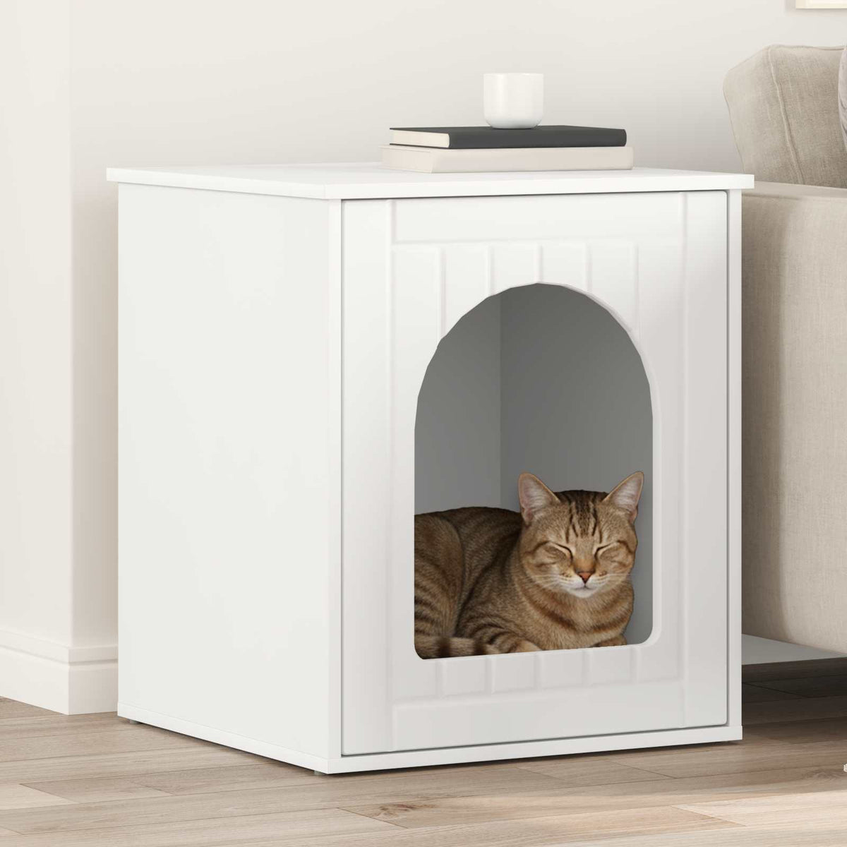 Kattenhuis Wit 53 x 52 x 62 cm Bewerkt hout is nu te koop bij PeponiXL, paradijselijk wonen!