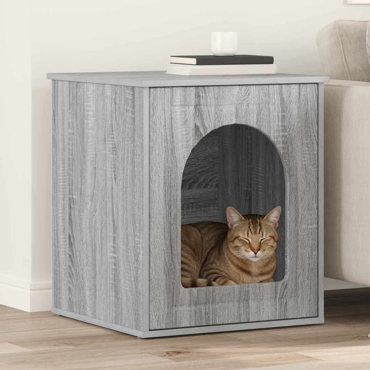 Kattenhuis Grijs Sonoma 53 x 52 x 62 cm Bewerkt hout is nu te koop bij PeponiXL, paradijselijk wonen!