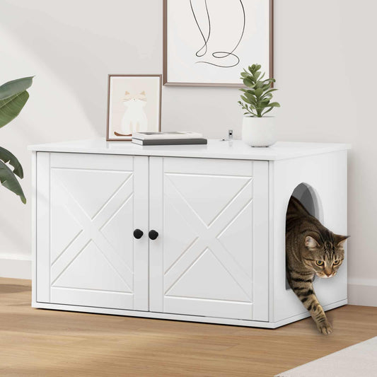 Kattenhuis Glanzend Wit 85 x 55 x 50 cm Bewerkt hout is nu te koop bij PeponiXL, paradijselijk wonen!