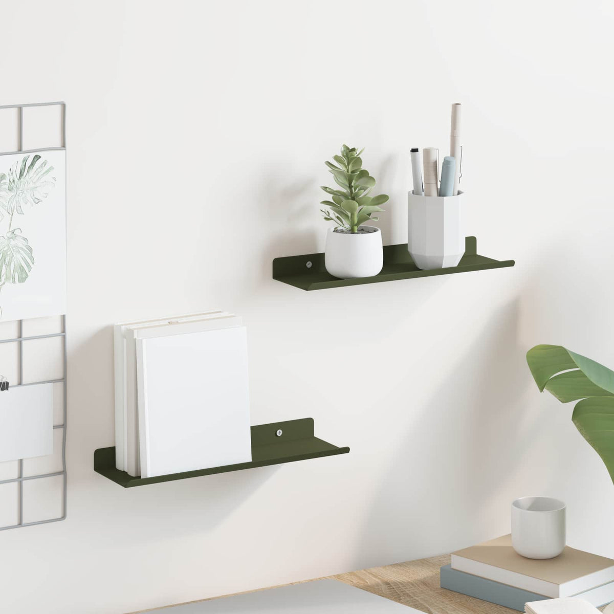 vidaXL Drijvende plank 2 st Olijf Groen 30 x 9 x 2,5 cm Staal