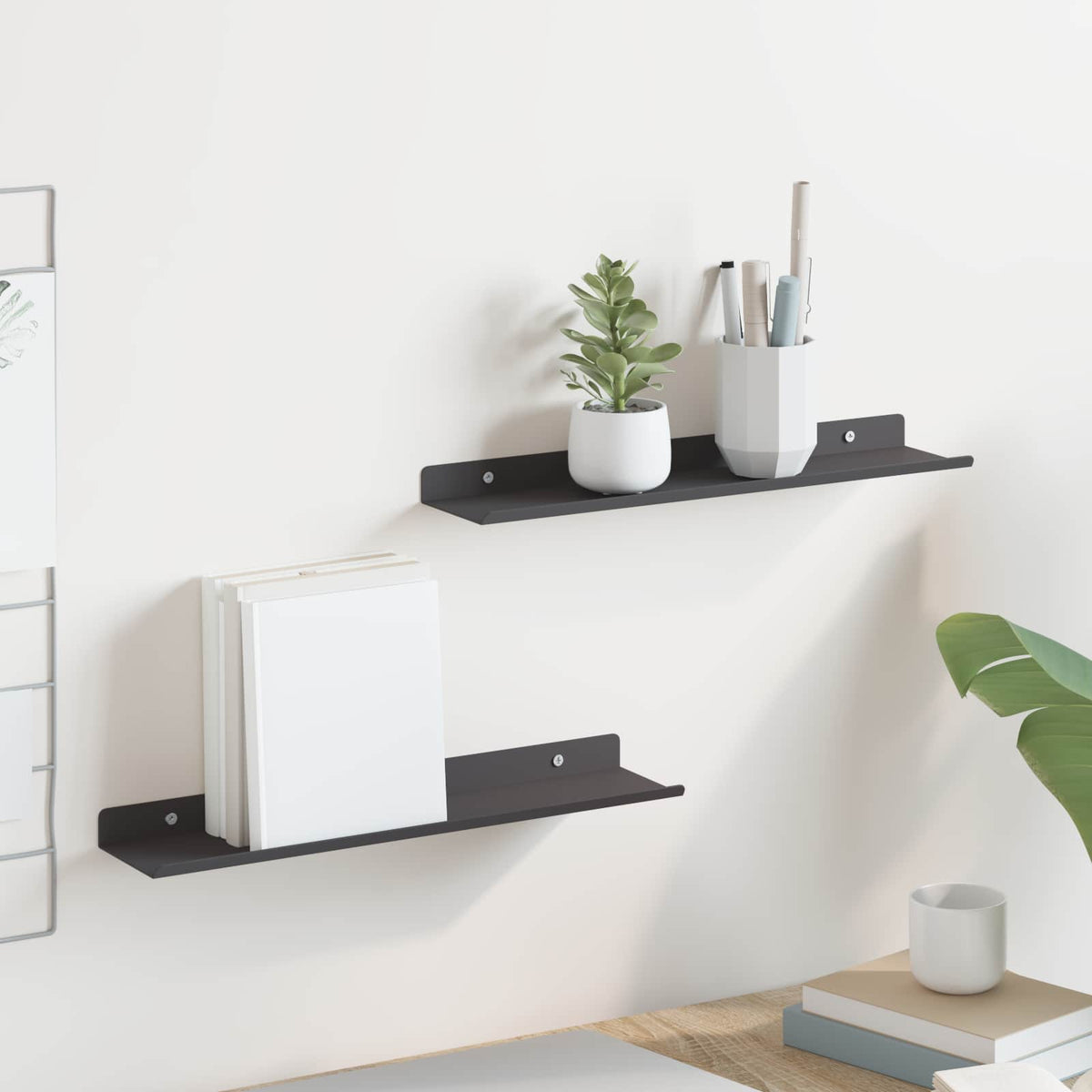 Drijvende plank 2 pcs Zwart 40 x 8,5 x 2,5 cm Staal is nu te koop bij PeponiXL, paradijselijk wonen!