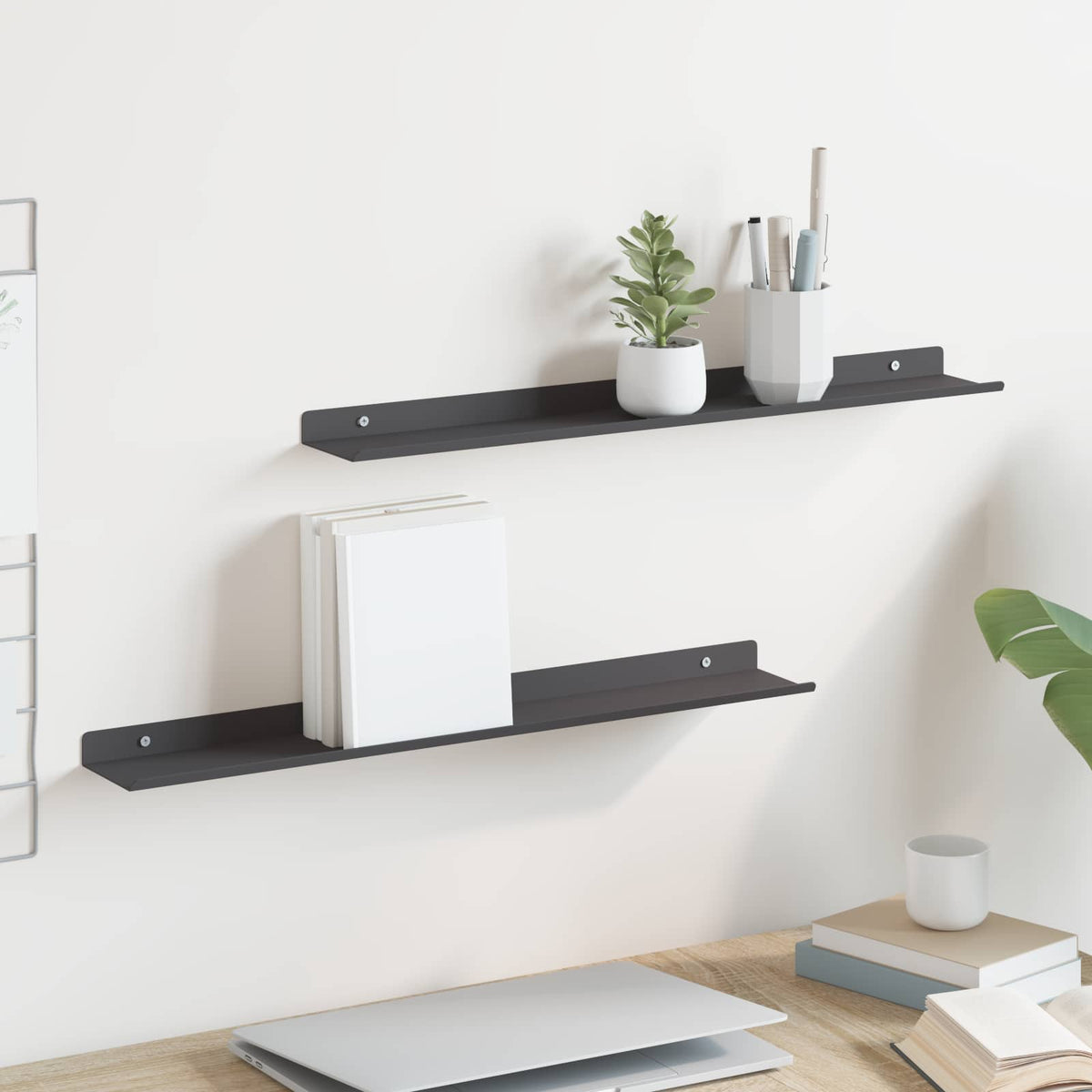 Drijvende plank 2 pcs Zwart 60 x 8,5 x 2,5 cm Staal is nu te koop bij PeponiXL, paradijselijk wonen!
