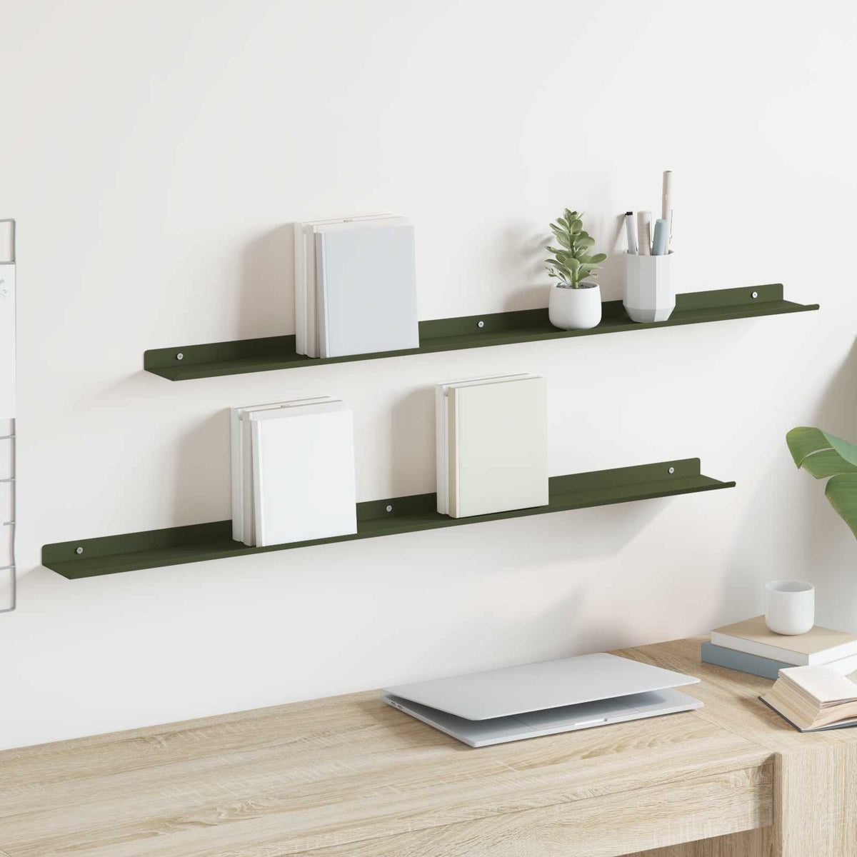 Drijvende plank 2 pcs Olijf Groen 100 x 9 x 2,5 cm Staal is nu te koop bij PeponiXL, paradijselijk wonen!