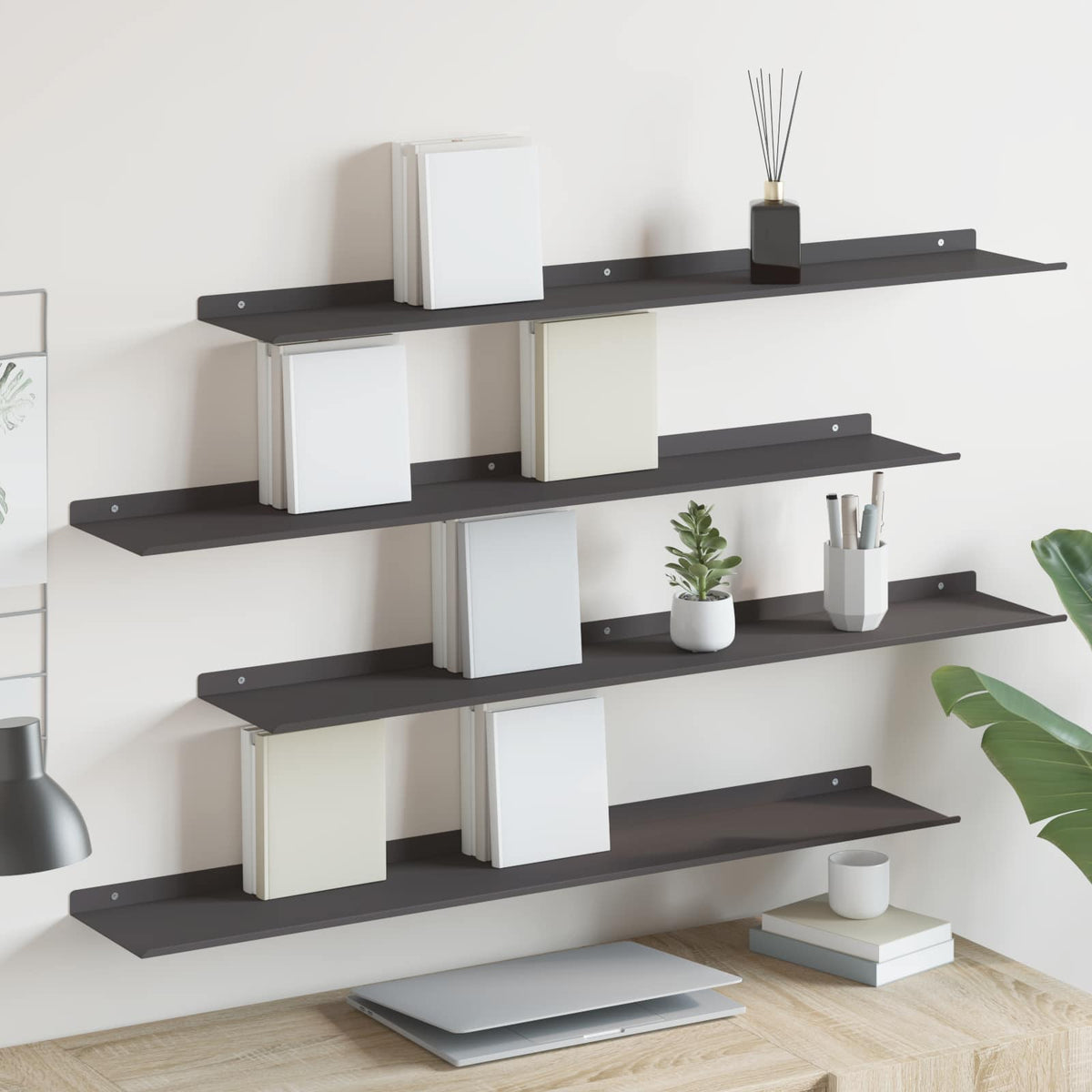 vidaXL Drijvende plank 4 st Zwart 100 x 18 x 2,5 cm Staal