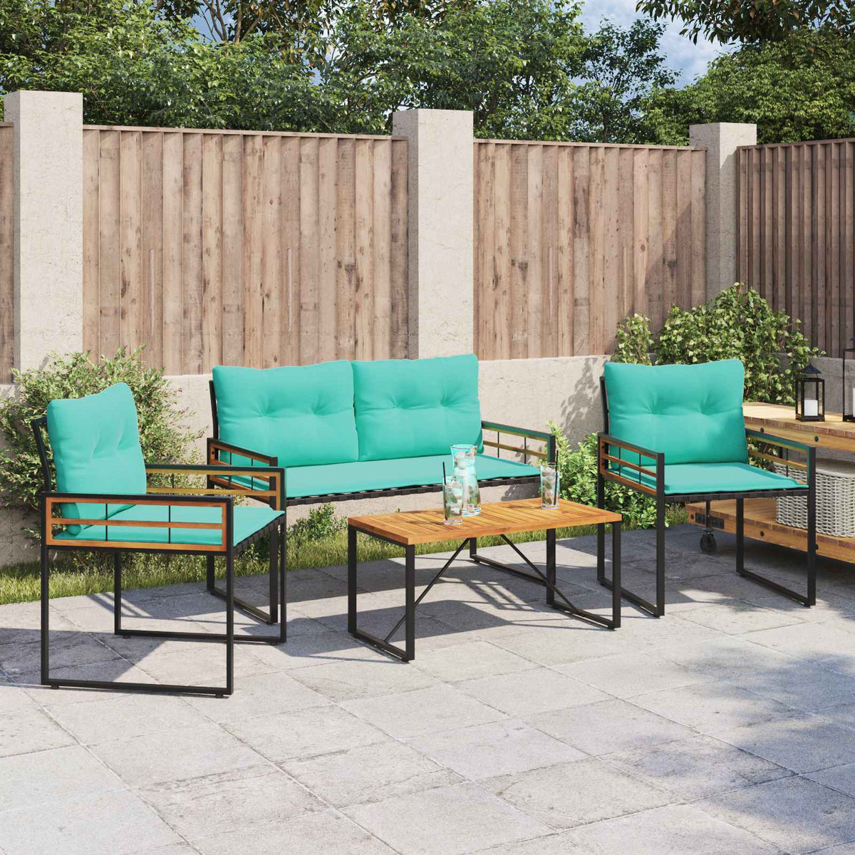 Buitenmeubelset met kussen 4 pcs Turquoise is nu te koop bij PeponiXL, paradijselijk wonen!