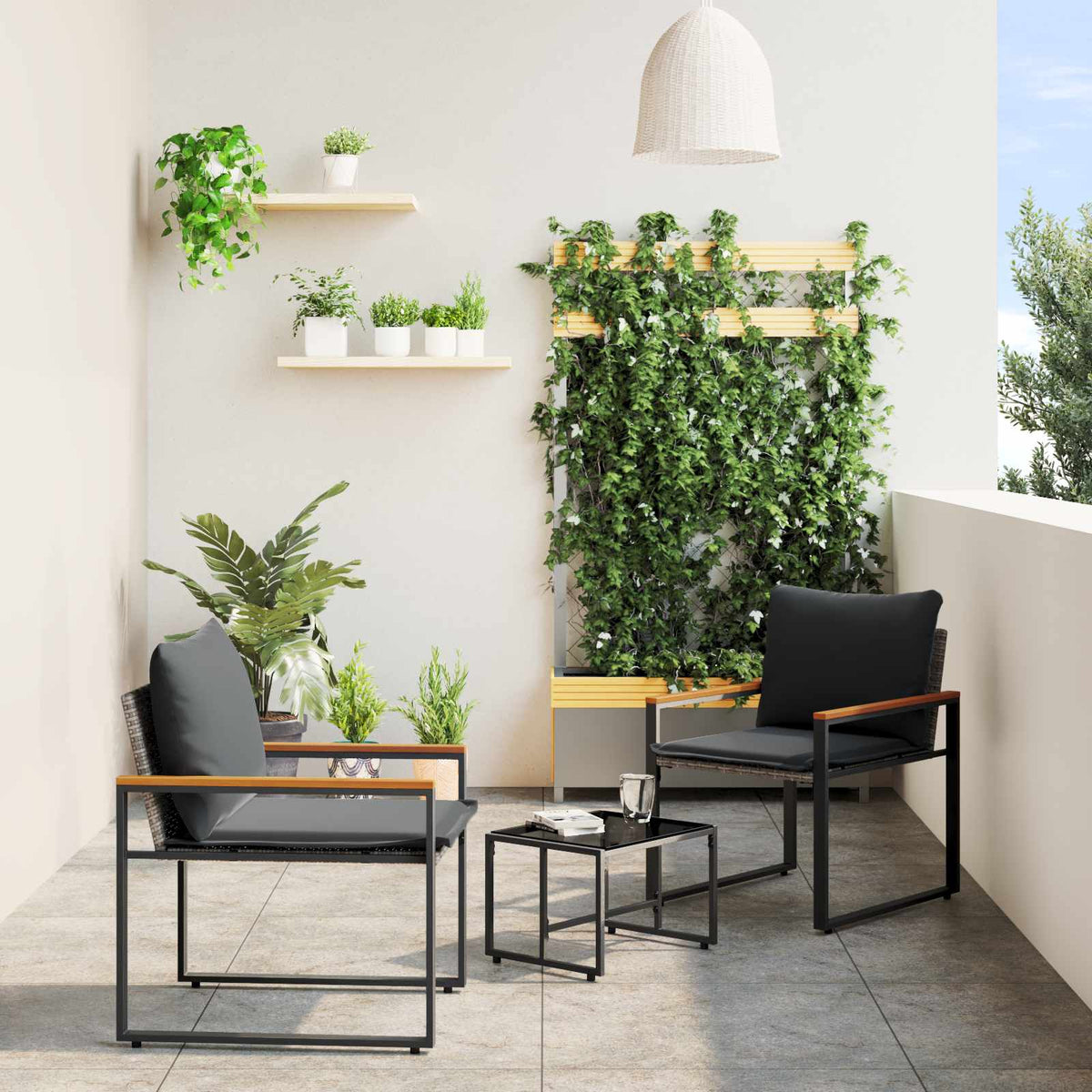 Meubelsets met kussen 3 pcs Grijs en Donkergrijs Rattan is nu te koop bij PeponiXL, paradijselijk wonen!