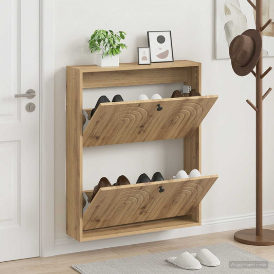 Wandgemonteerde Schoenkast ALKMAAR 71 x 17 x 86 cm Bewerkt hout is nu te koop bij PeponiXL, paradijselijk wonen!