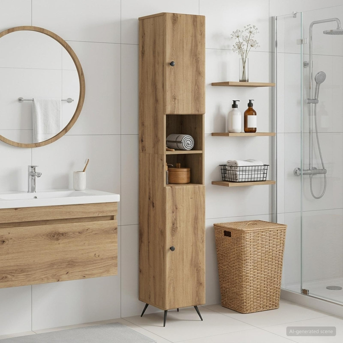 Badkamerkast met Open Plank BREDA Artisanaal eiken is nu te koop bij PeponiXL, paradijselijk wonen!