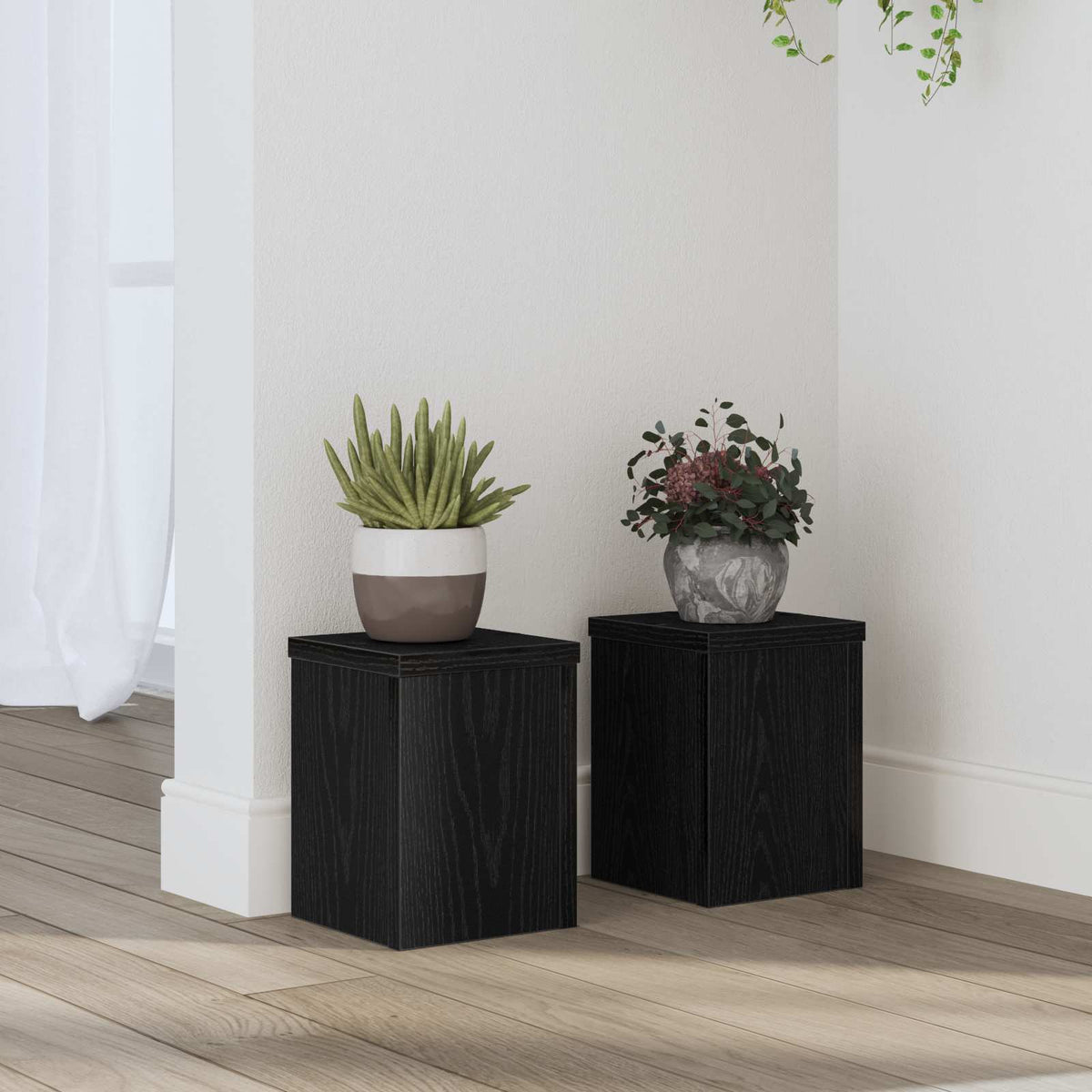 Plantenstandaard 2 pcs Zwart Eiken 15 x 15 x 20 cm Bewerkt hout is nu te koop bij PeponiXL, paradijselijk wonen!