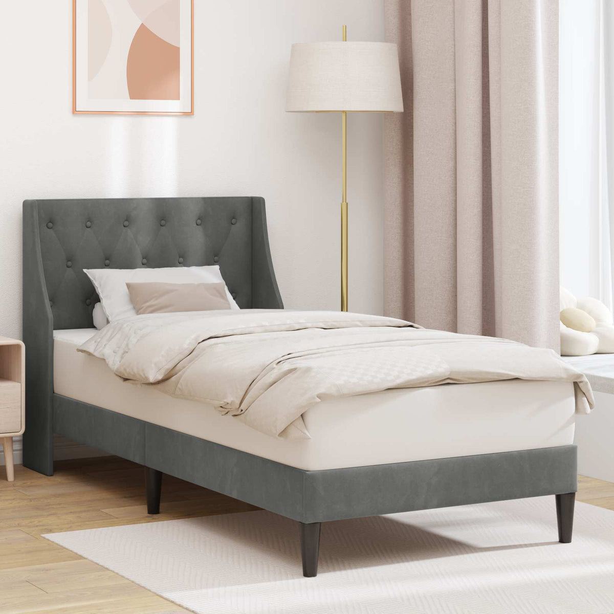 Bedframe met hoofdeinde Donkergrijs 80 x 200 cm Fluweel is nu te koop bij PeponiXL, paradijselijk wonen!