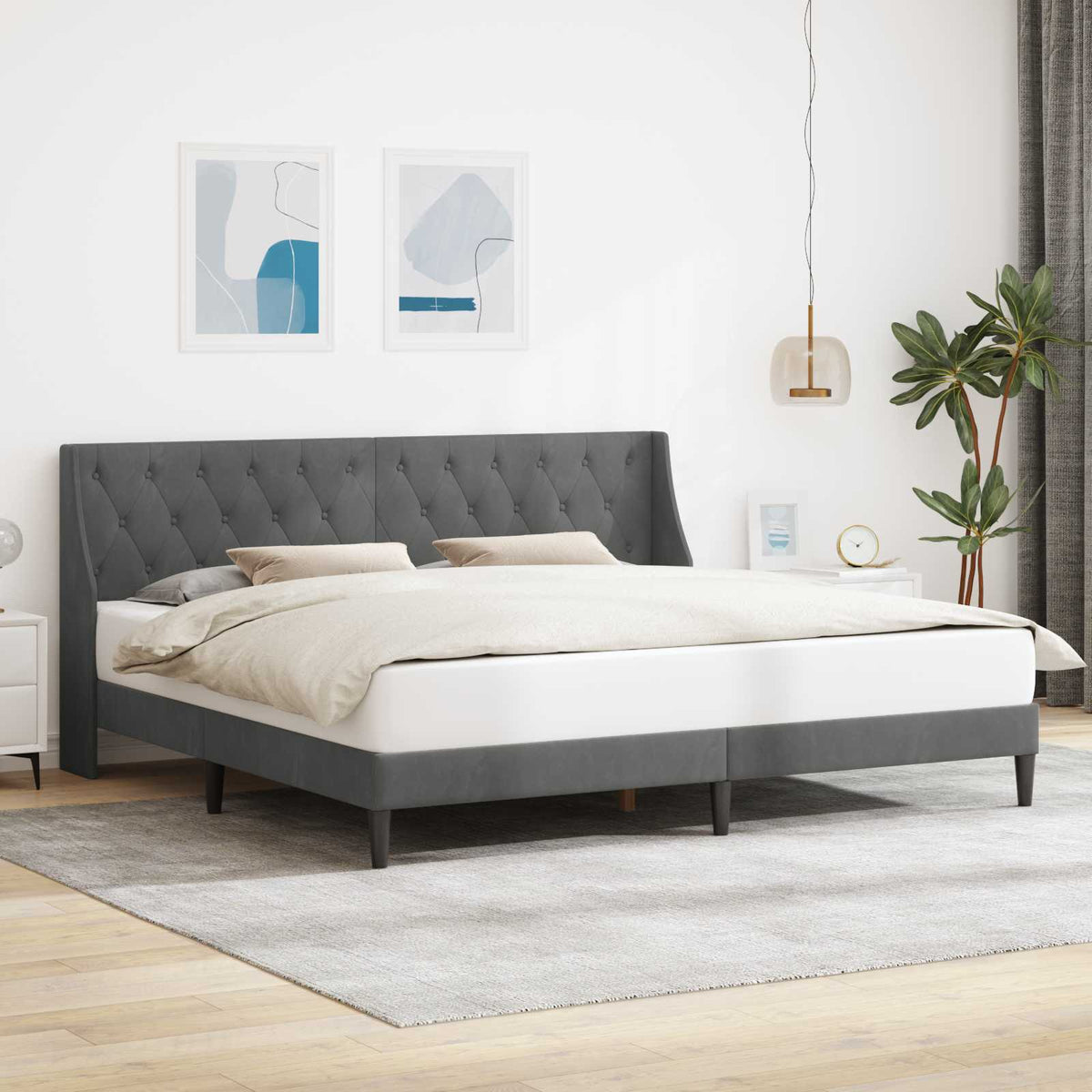 Bedframe met hoofdeinde Donkergrijs 183 x 213 cm Fluweel is nu te koop bij PeponiXL, paradijselijk wonen!