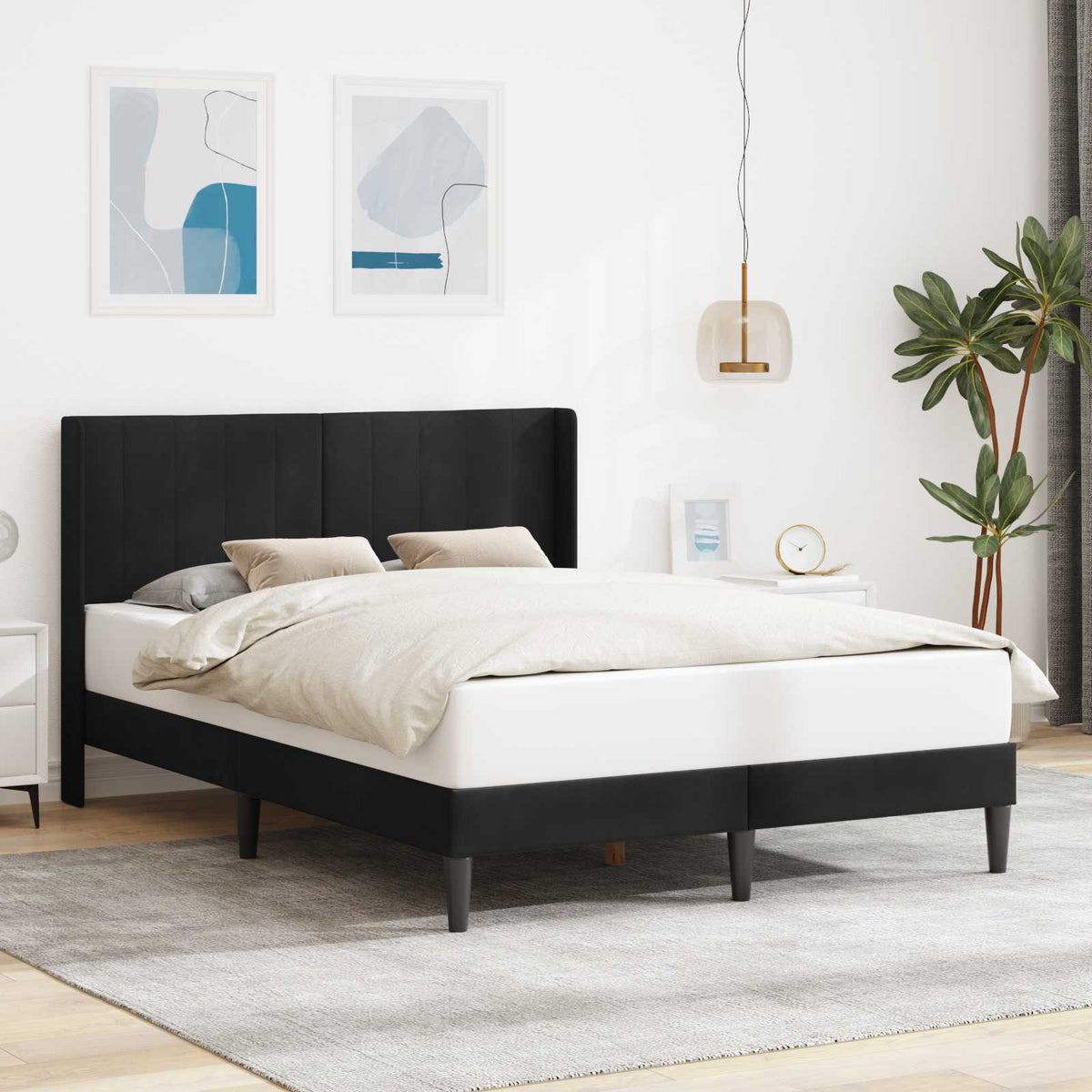 Bedframe met hoofdeinde Zwart 140 x 200 cm Fluweel is nu te koop bij PeponiXL, paradijselijk wonen!