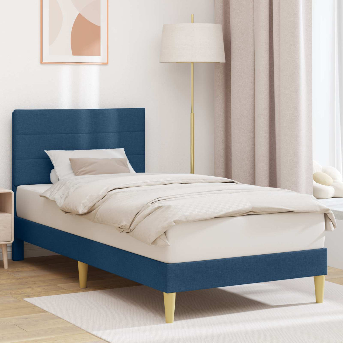 Bedframe met hoofdeinde Blauw 100 x 200 cm Stof is nu te koop bij PeponiXL, paradijselijk wonen!