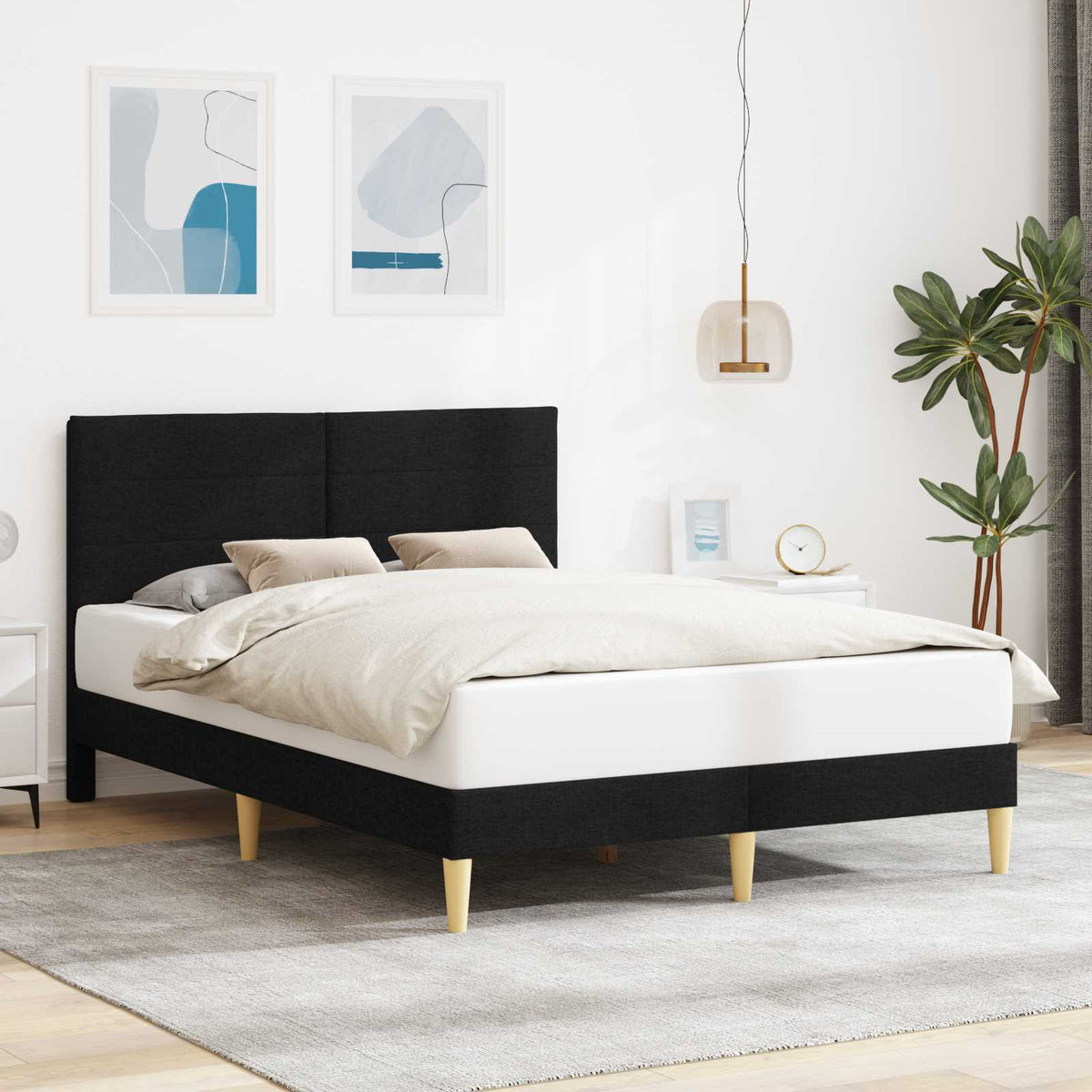 Bedframe met hoofdeinde Zwart 140 x 200 cm Stof is nu te koop bij PeponiXL, paradijselijk wonen!