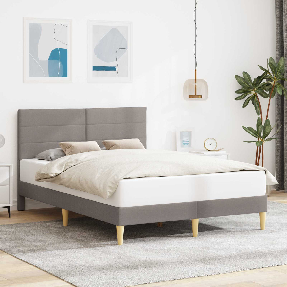 Bedframe met hoofdeinde Taupe 140 x 200 cm Stof is nu te koop bij PeponiXL, paradijselijk wonen!