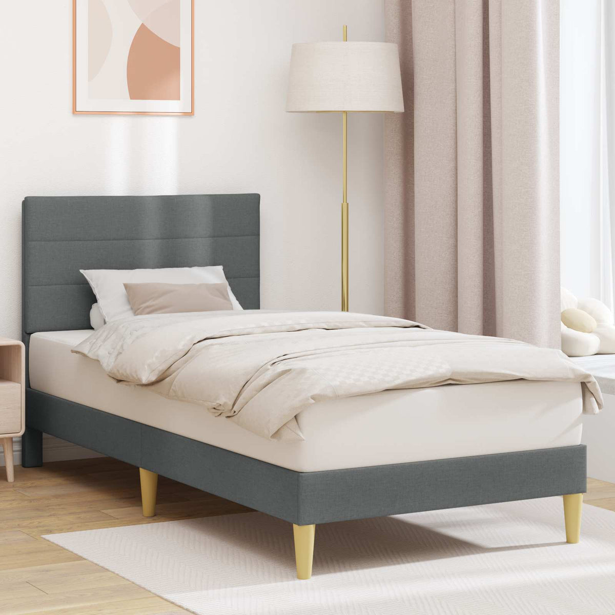 Bedframe met hoofdeinde Donkergrijs 100 x 190 cm Stof is nu te koop bij PeponiXL, paradijselijk wonen!