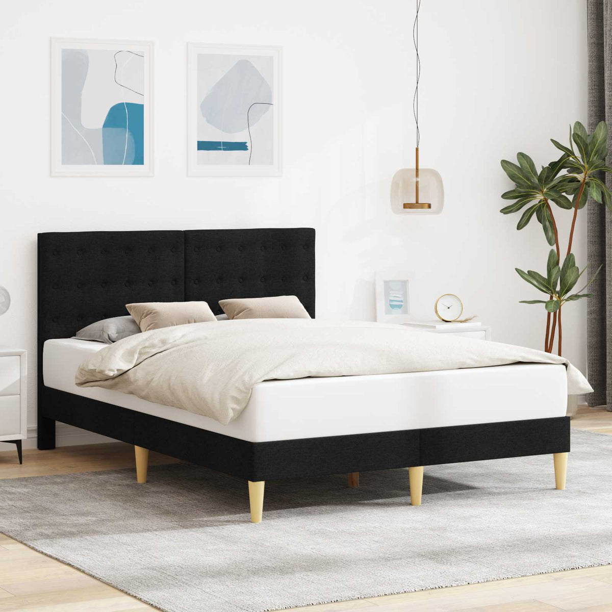 Bedframe met hoofdeinde Zwart 120 x 190 cm Stof is nu te koop bij PeponiXL, paradijselijk wonen!
