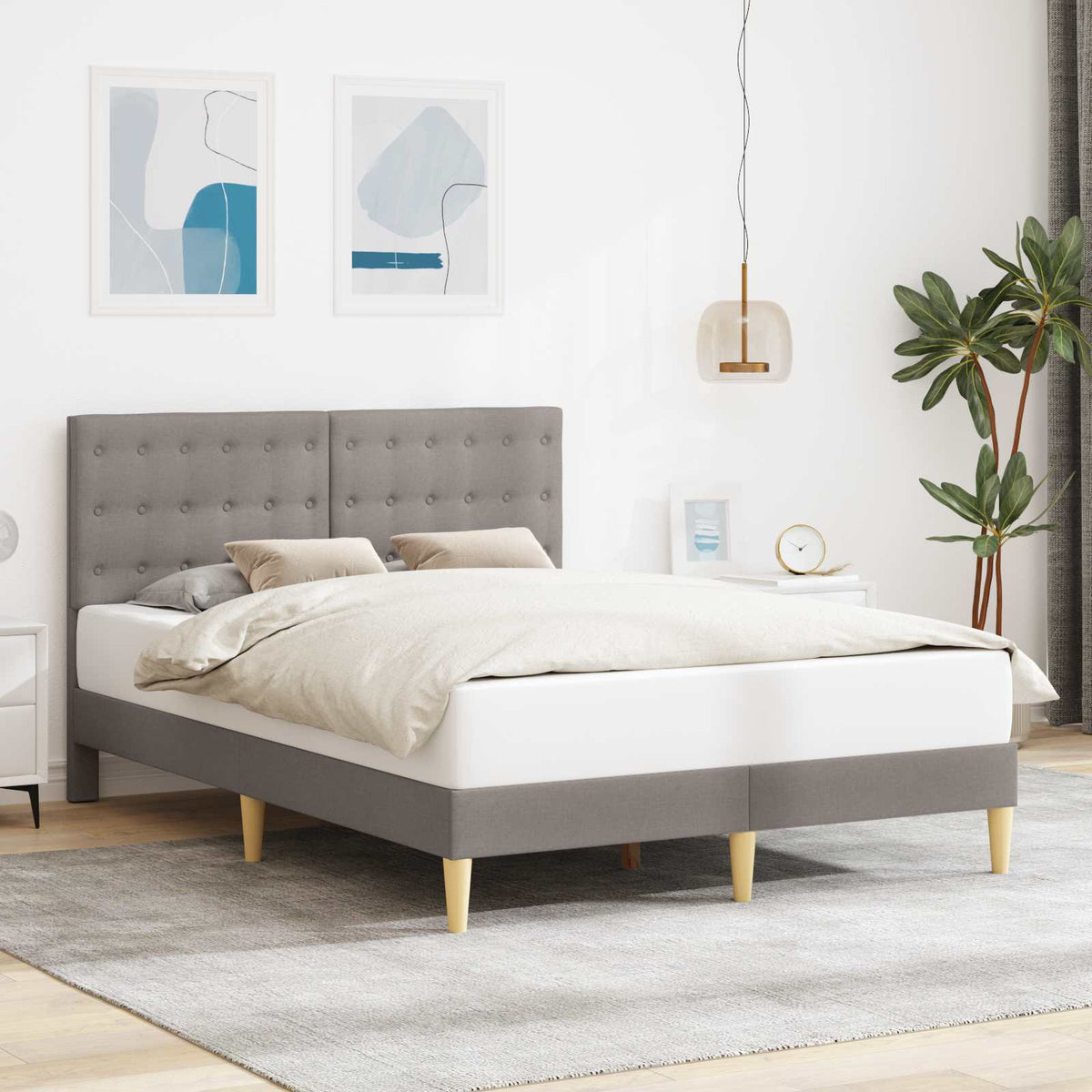 Bedframe met hoofdeinde Taupe 120 x 200 cm Stof is nu te koop bij PeponiXL, paradijselijk wonen!