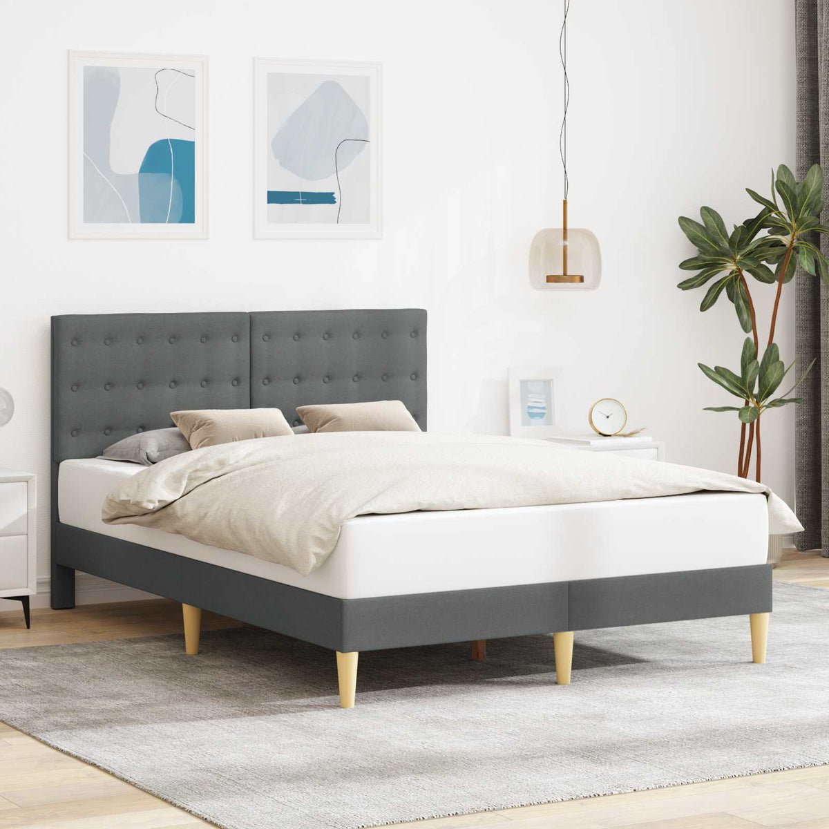 Bedframe met hoofdeinde Donkergrijs 140 x 190 cm Stof is nu te koop bij PeponiXL, paradijselijk wonen!
