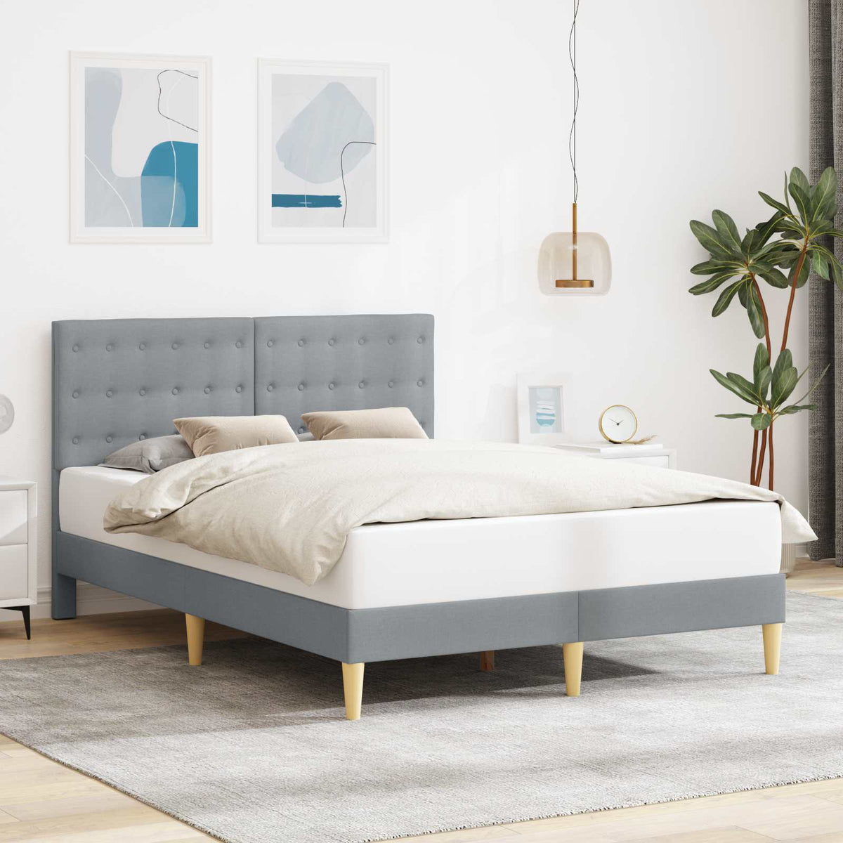 Bedframe met hoofdeinde Lichtgrijs 140 x 200 cm Stof is nu te koop bij PeponiXL, paradijselijk wonen!