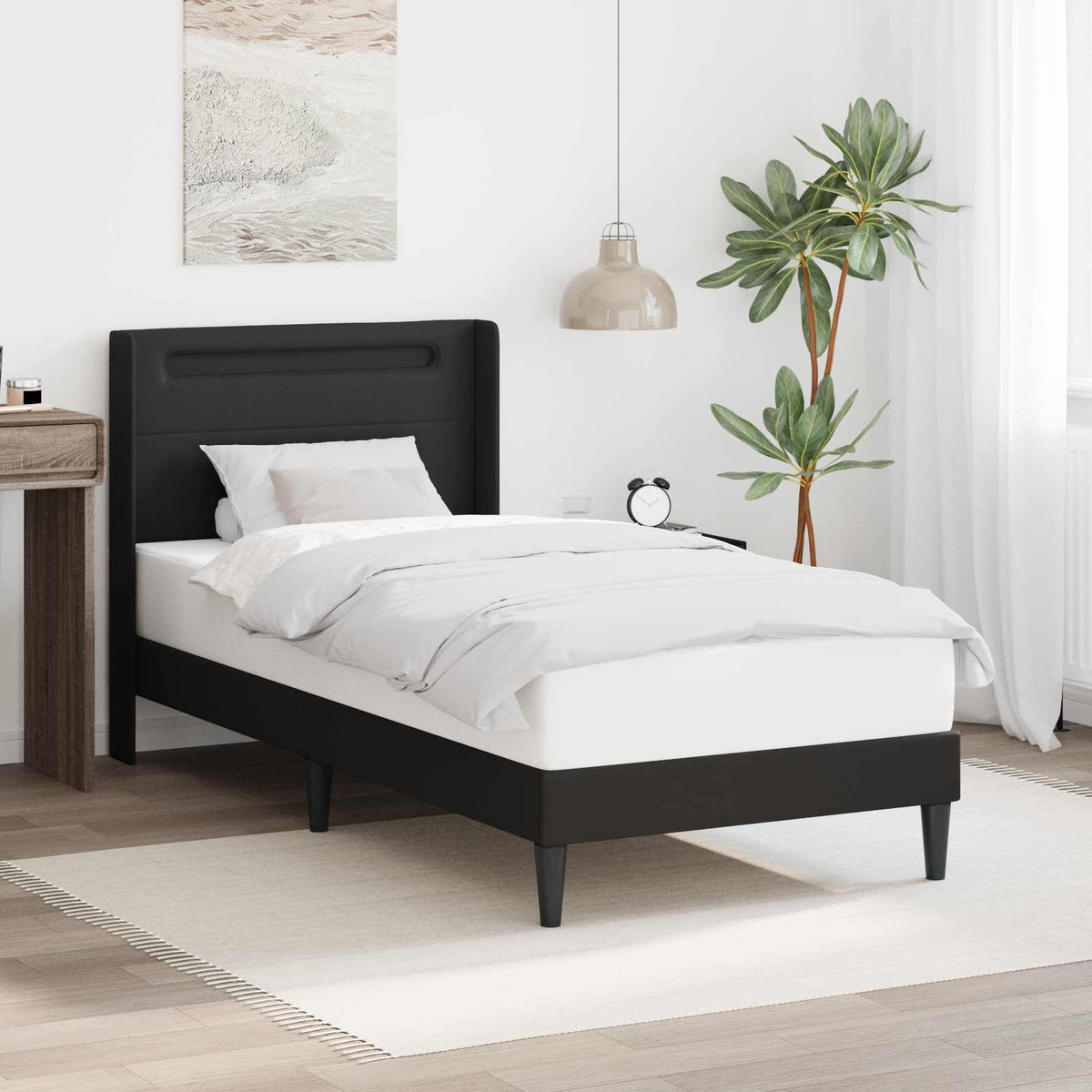 Bedframe met LED-stripverlichting Zwart 90 x 200 cm Kunstleer is nu te koop bij PeponiXL, paradijselijk wonen!