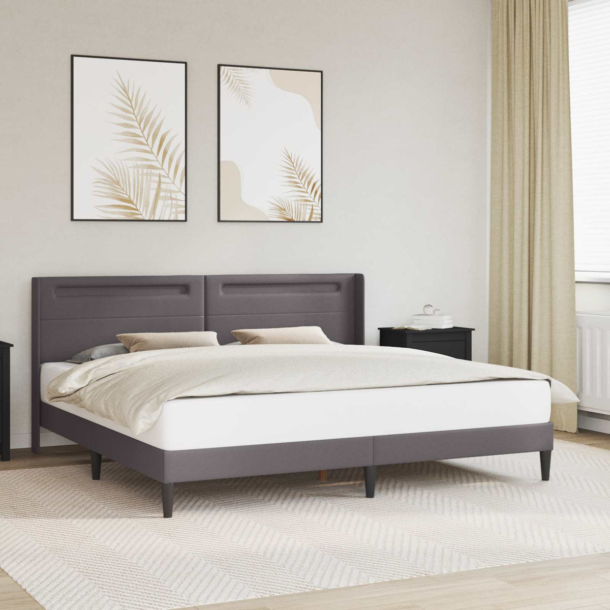 Bedframe met LED-stripverlichting Grijs 200 x200 cm Kunstleer is nu te koop bij PeponiXL, paradijselijk wonen!