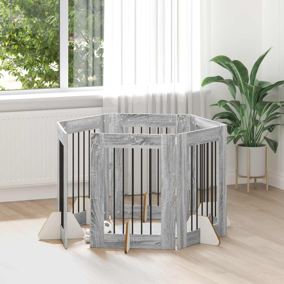 Hondenhekje met standaards 6 pcs Grijs sonoma 60 x 80 cm is nu te koop bij PeponiXL, paradijselijk wonen!