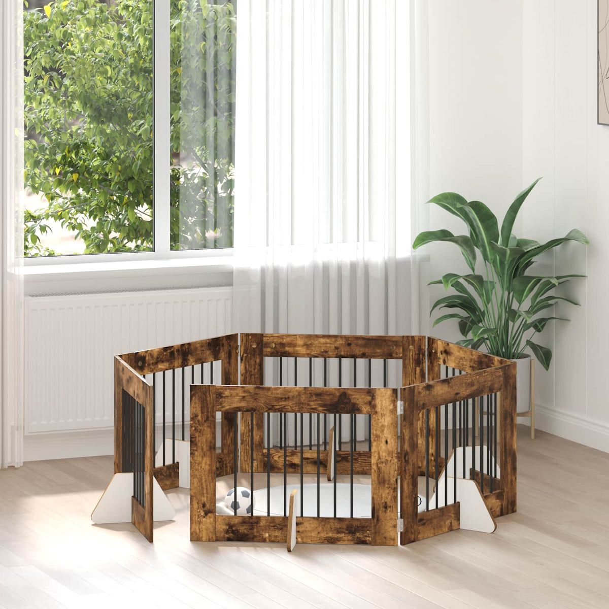 Hondenhekje met standaards 6 pcs Gerookt eiken 80 x 60 cm is nu te koop bij PeponiXL, paradijselijk wonen!