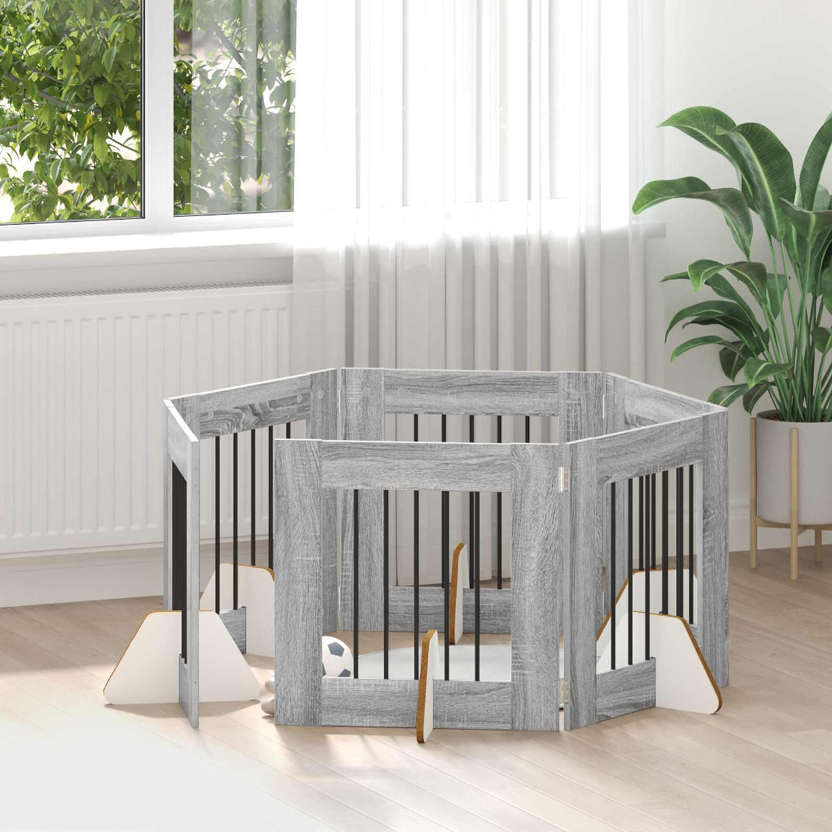 Hondenhekje met standaards 6 pcs Grijs sonoma 60 x 60 cm is nu te koop bij PeponiXL, paradijselijk wonen!