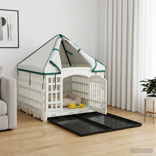 4 Panelen Honden Speelweide met Dak 122 x 106,5 x 82 cm Wit is nu te koop bij PeponiXL, paradijselijk wonen!