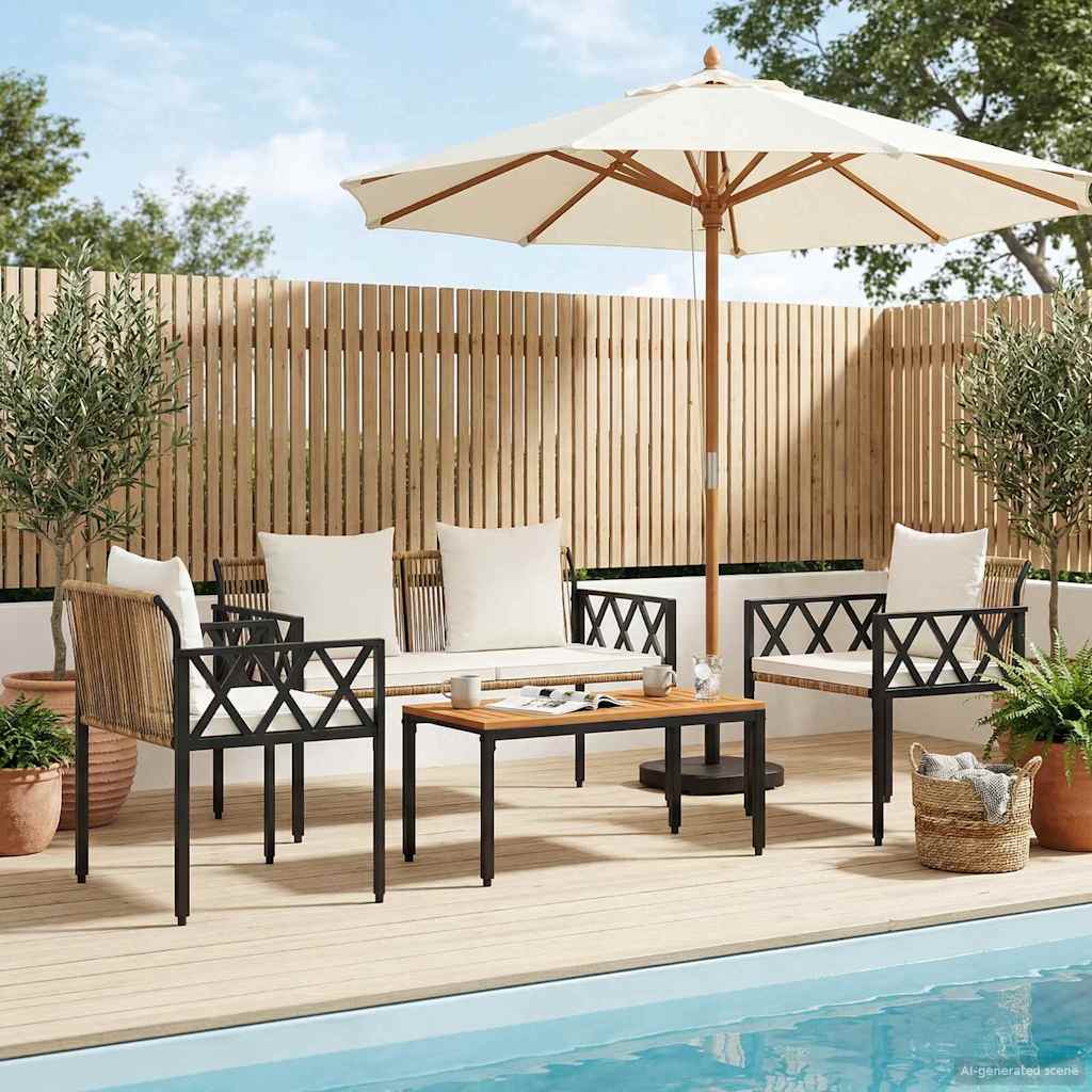 tuinmeubelset 4 pcs Bruin en Crème Wit poly rattan is nu te koop bij PeponiXL, paradijselijk wonen!