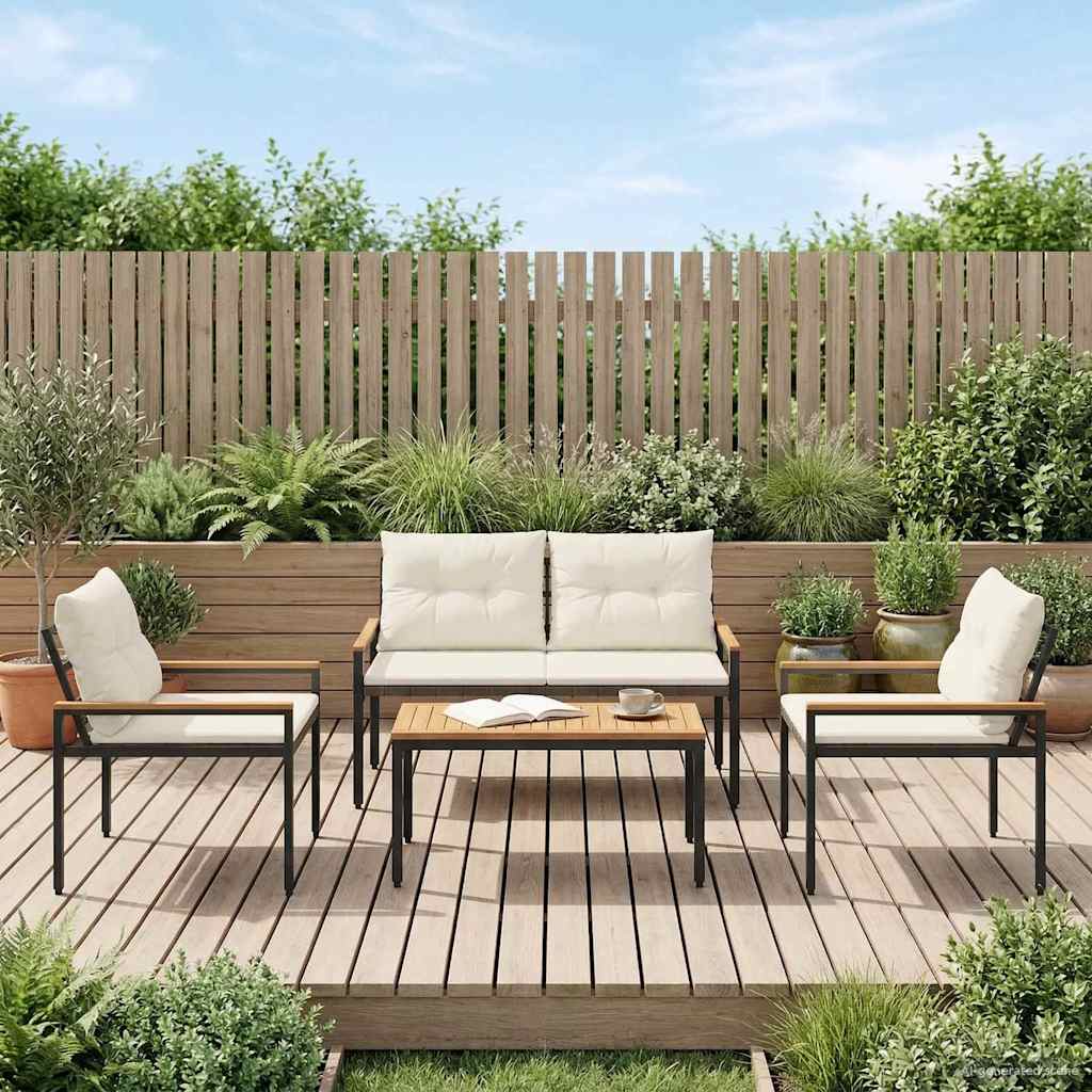 tuinmeubelset 4 pcs Crèmewit poly rattan is nu te koop bij PeponiXL, paradijselijk wonen!